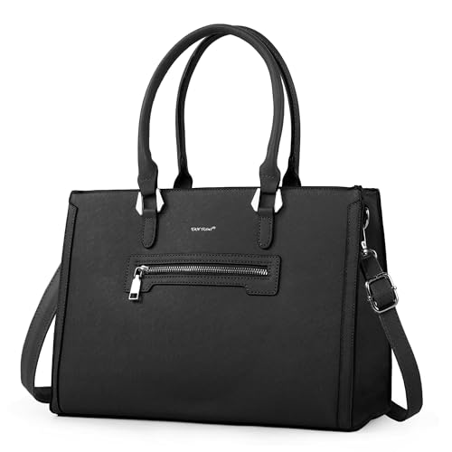 Image of TANTOMI Structured Satchel Purses for Women, Medium Vegan Leather Top Handle Handbag with Pockets, Classy Work Bag for Ladies