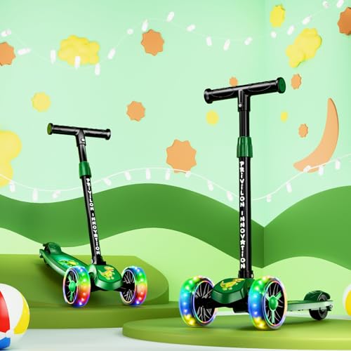 Image of 3 Wheel Kick Scooter for Kids of Age 3-8 Years, All PU 3 Wheel 3 Level Height Adjustment, Light Weight 50kgs Weight Capacity for Kids (Green LED Light)