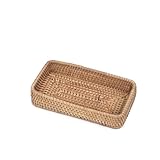 収納かごとしてのラタン製藤トレー 浅型で四角形のデザイン ナチュラルな雰囲気を出すインテリア用トレー 果物、野菜、パン等を収納でき、使いやすく、部屋の雰囲気をアップグレードさせます (S,げんしょく)