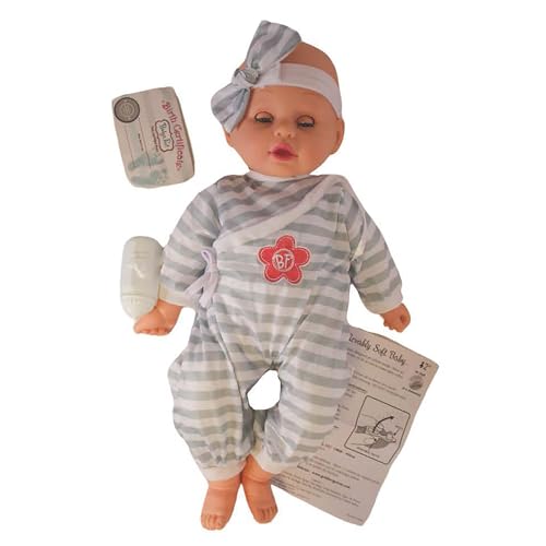 Muñeca Bebé Suave 19" con Pijama Gris a Rayas miniatura 2