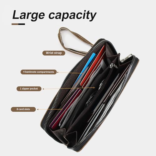 Mens Wallet, PU Leather Large Capacity Long Wallet for Men Card Holder Wallet with Coin Pouch Multi Card Slots (Light Coffee)4