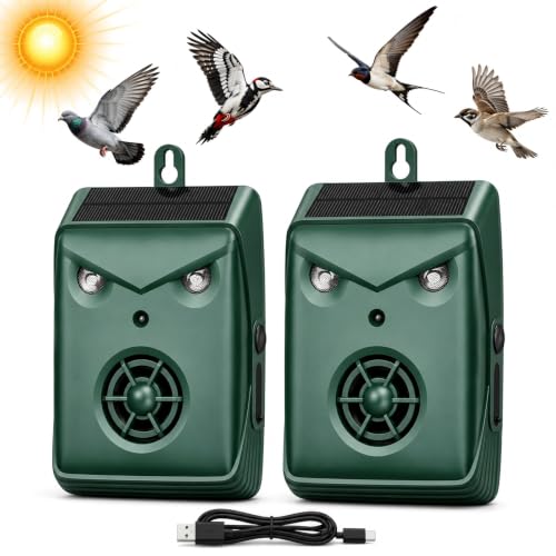 Solar Ultrasonic Bird Repellent Outdoor,Woodpecker Deterrent for House,Waterproof Pigeon Goose Bird Deterrents for Outside,Birds Repeller Scare Devices for Balcony Garden