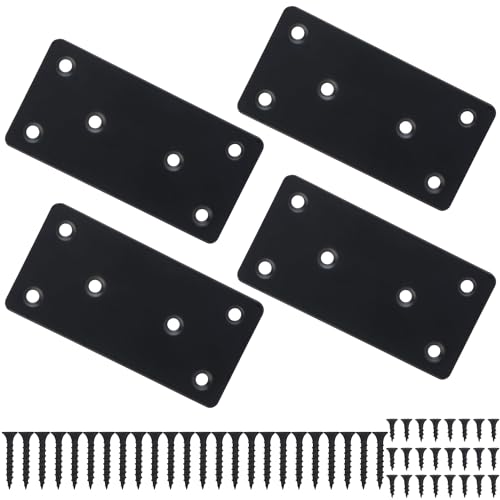 Mending Plate, Metal Steel Flat Straight Brace Bracket, Black Double-Wide Joining Plate for Wood Furniture Fastening & Fixing with 2 Sets of Screws of Different Lengths(50x100mm, 4 Pack) by EVCUHASL - Used condition - US$8.47