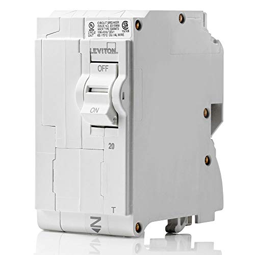 Leviton 20A 2-Pole Plug-On Standard Branch Circuit Breaker, Thermal Magnetic, 120/240 VAC, LB220-T, White