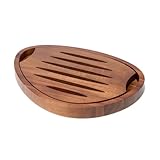 Nambe x Tom Papa Breaking Bread Cutting Board, 2-Piece Retro Style Acacia Wood Bread Board with Nesting Crumb Tray, Mid-Century Modern Serving Board for Slicing & Entertaining, 11.7” x 16”