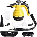 RELAX4LIFE Mehrzweck-Dampfreiniger, Handdampfreiniger 350ml Wassertank, Handgerät mit 9 Zubehörteilen, 3 bar, mit Sicherheitsschloss, Aufheizzeit: 3-5 min, 1050W, für Fenster & Teppiche & Boden (Gelb)