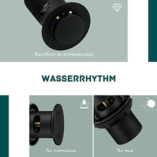 Wasserrhythm Basin Waste Black Pop up Click Clack Plug Slotted Waste for Bathroom Sink with Overflow UK Standard G1 1/4BSPP