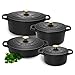 ProCook - Bratentopfset aus Gusseisen - 4-teiliges Set mit Deckeln - Mattschwarz - emailliert - Gusseisen-Bräter - Schmorpfanne - Schmortopf - Für alle Herdarten und Induktion geeignet