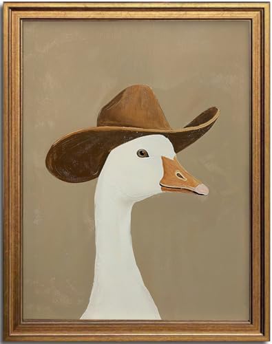 KBKBART Gold Framed Wall Art Western Silly Cowboy Goose Wall Decor 12x16in