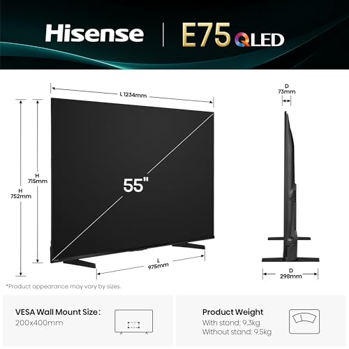 Image of Hisense 139 cm (55 Inches) 4K Ultra HD Smart QLED TV | 48W Powerful Speakers | Dolby Atmos & HDR10+ | ALLM, VRR & Game Mode | Cricket Mode | AI 4K Upscaler | VIDAA OS | 55E75Q (Black)