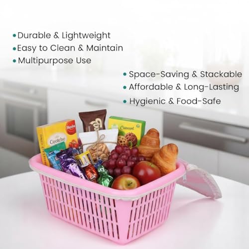 Image of GI9IUS Multipurpose Safe Net Cover Plastic Fruit & Vegetable (Onion,Potato) Storage Basket (Pink+White)