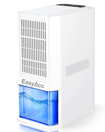 EasyAcc Dehumidifier 2000ML, 1L/Day Electric Moisture Dehumidifiers Low Consumption Quiet with 4 Copper Tubes, Auto Shut Off, 7 LEDs for Bathroom Bedr...