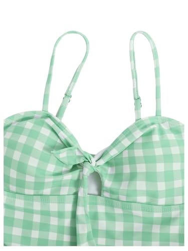 Image of Floerns Girl's Gingham Print Ruched Cut Out Knot Front One Piece Swimsuit