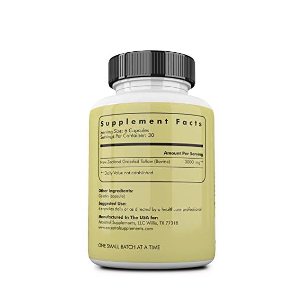 Ancestral-Supplements-Grass-Fed-Tallow-Capsules--Based-On-The-Native-Wisdom-of-Our-Early-Ancestors-Tallow-Provides-The-Same-Nourishing-Kidney-Fat-Suet-That-Our-Ancestors-Selectively-Hunted Ancestral Supplements Grass Fed Beef Tallow Capsules, 3000mg, Nourishing Kidney Fat Supplement Supports Bones, Teeth, Gums, Skin, Immune and Overall Health, Non-GMO, 180 Capsules