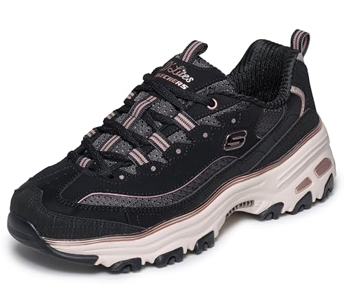 Skechers Damen D'Lites Turnschuhe, Black Duraleather/Leather/Mesh/Rose Gold Trim, 39.5 EU – Ansicht 1