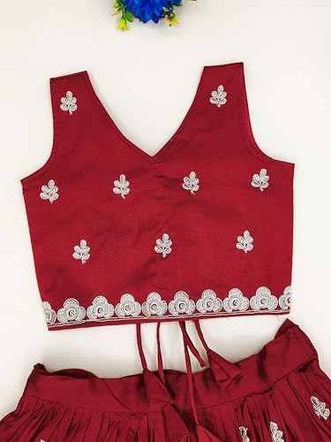 Girls Readymade Crop Top With Lehenga - Taffeta Silk Embroidered Lehenga Choli - Perfect for Ethnic, Party & Wedding - Traditional Dress