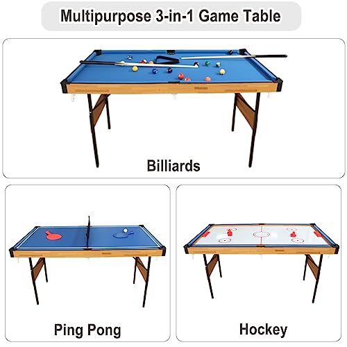 KAKIBLIN 55" Folding Pool Table Set Mini Billiard Table Portable Table Top Snooker Game Table with All Accessory, Simple Assembly (Blue 55inch)