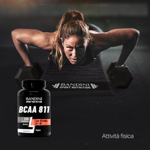 Bandini® Aminoacidi Ramificati Bcaa 8 1 1 | 200 Compresse Amminoacidi Fermentati Con Vitamina B1 E B6 | 8.1.1 Con Leucina, Isoleucina, Valina | Intra Pre Post Workout | Per Palestra | 8:1:1 100% Vegan - 8