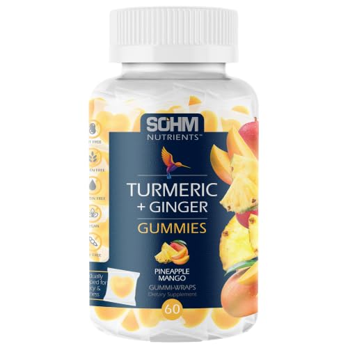 SOHM Turmeric Ginger Gummies 60 Individually Wrapped -50 mg Turmeric Extract- 25mg Ginger Extract-Helps Skin Disorders Supports Joint Health -Pineapple Flavor Gummies for Adults Men and Women