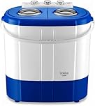 briebe Camp - Mini Lavatrice Portatile con Centrifuga, Campeggio, Capacità 3 kg, Ideale per Viaggi, Roulotte, Camper, 2 Scomparti, Caricamento dall'alto, Nessuna installazione, Blu/Bianco