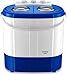 briebe Camp Mini Lavadora Portátil con Centrifugado, Camping, Capacidad Ropa 3Kg, Ideal Viajes, Camper y Autocaravanas, 2 Compartimentos, Carga Superior, Bajo Consumo Agua y Energía, Azul/Blanco
