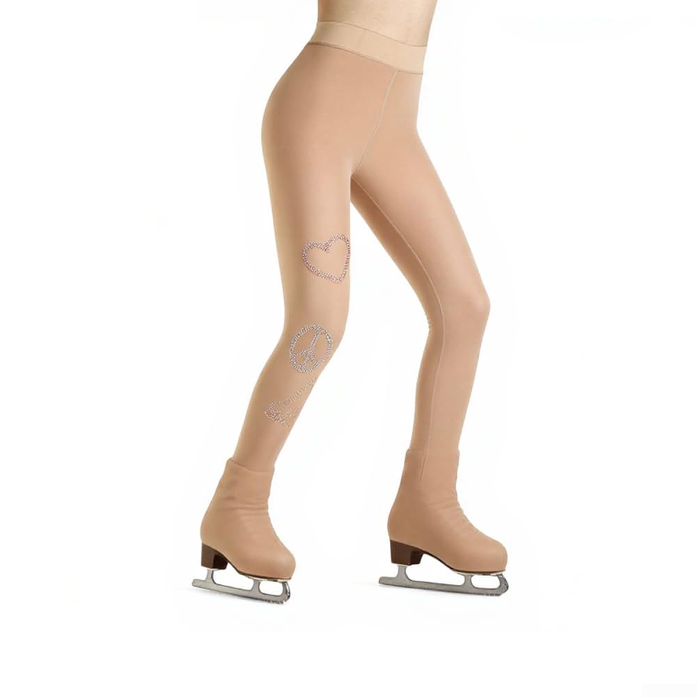 Leggings de patinaje artístico para mujer, color carne, cintura