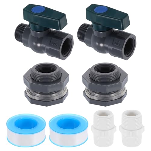 sourcing map 2 Set Rain Barrel Faucet Kit, Plastic Rain Barrel Spigot with 1 GHT Bulkhead Fitting, Garden Hose Adapter and Thread Seal Tape for Water Tank Aquarium, Grey