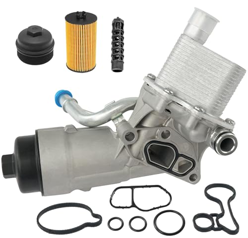 Engine Oil Cooler Filter Housing Assembly Adapter with Gasket, Filter Insert, Cap Compatible with 2011-2021 Chevy Cruze Sonic Trax Buick Encore 1.4L Turbo Replace 55566784 918-428 55565388 88179-91400