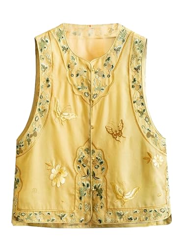 Chaleco amarillo HangErFeng de seda bordado elegancia tradicional