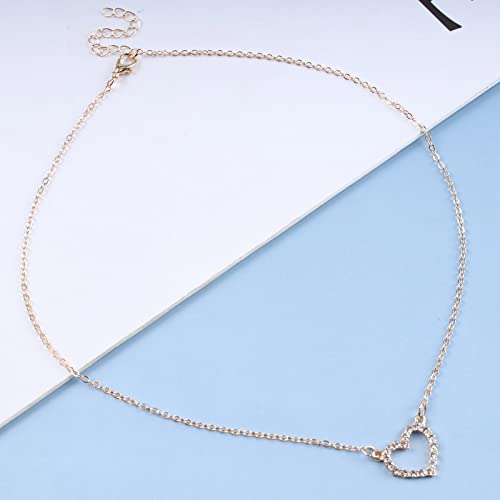 Boho Hochzeit Cz Tiny Heart Halskette Gold Kleine Strass Zierliche Herz Kette Anhänger Halskette Zart Einfach Niedlich Kristall Liebe Form Choker Hohl Glitzernd Dünne Zirkonia Minimalistisch Frauen
