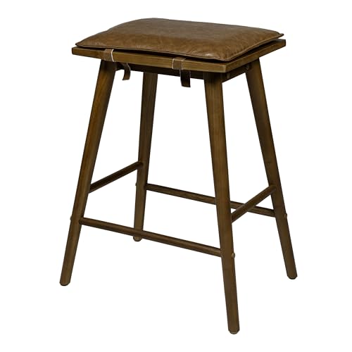 JONATHAN Y Peroni Saddle Backless Counter Stool, 26", Chestnut Brown