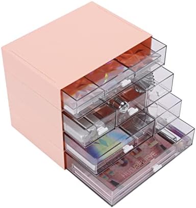 OSteed Desktop Organiser with 5 Drawers, Stackable Plastic Storage Box on Desk, Small Drawers Storage Unit for Home Collection, Cosmetics, Office Supplies (2 Flat Layers, White)
