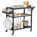 Oakcloud Outdoor Grill Cart with Storage, Movable Pizza Oven Table, Durable Steel BBQ Prep Station, Grill Table for Outside Cooking, Heavy-Duty Outdoor Kitchen Cart with Wheels