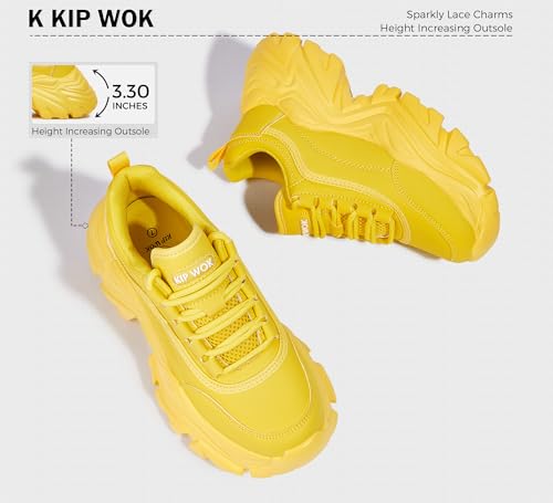 Image of K KIP WOK Chunky Sneakers for Women Fashion Platform White Leather Casual Dad Shoes Comfortable Wedge Walking Sport Sneakers