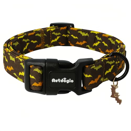 Astdogio Fall Dog Collar Halloween Dog Collars for Extra Small Dogs Cotton Puppy Collar with Bat Pattern Pet Collar for Small Medium Large Dogs Girl Boy Dogs Collar with Quick Release Buckle-XS