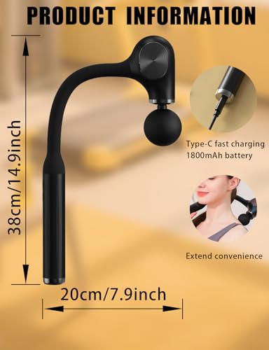 BlissfulDestiny Deep Tissue Massage Gun with Bend Handle, 12MM Percussion, 4 Replaceable Heads, Less-Shock Design for Back, Neck, Foot, Leg, Shoulder - Image 4