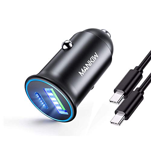 MANKIW USB C Car Charger PD&QC 3.0 Dual Port Car Adapter 30W Fast Car Charger Fit Compatible with Samsung Note 10/S20/S10/s9/s8/s7, Google Pixel 3/2/XL(Black)