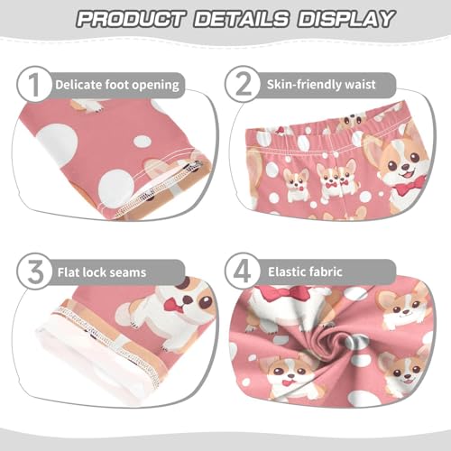 Cute Corgi Dogs Girls' Leggings Toddler Doodles Pink Kids Yoga Pants Dance Active Tights 4T3