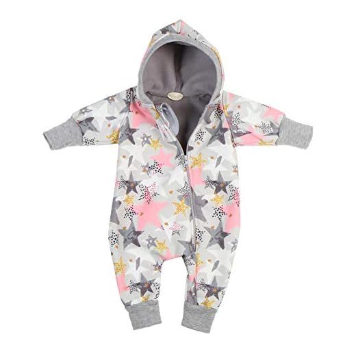 Lilakind" Baby Overall en del med huva Softshell grå med rosa/grå stjärnor storlek 56/62-116/122 – Made in Germany
