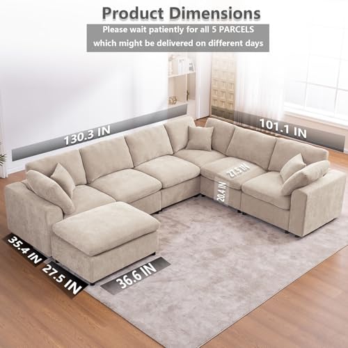 VEPXXP Oversized Modular Sectional Sofa Couch, Large 7 Seater Corner Sofa Modern U Shaped Sectional Couch with Ottoman Cloud Couches for Living Room, Office, Spacious Space