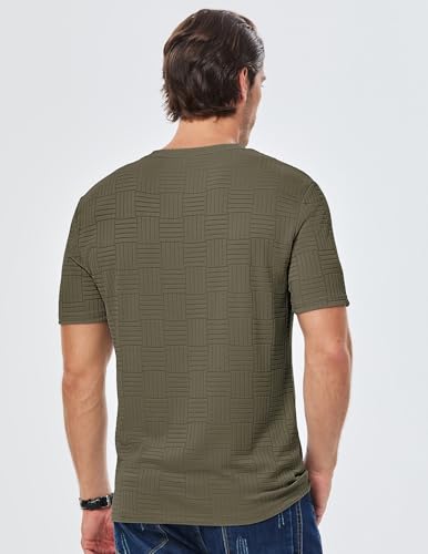 Image of JMIERR Mens T-Shirt Casual Stretch Solid Crewneck Short Sleeve Tees Textured Shirts