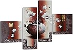 Wieco Art 4 Panels Elegant Flowers Large Modern 100% Hand Painted Gallery Wrapped Contemporary Abstract Floral Oil Paintings on Canvas Wall Art Ready to Hang for Living Room Bedroom Home Decorations L