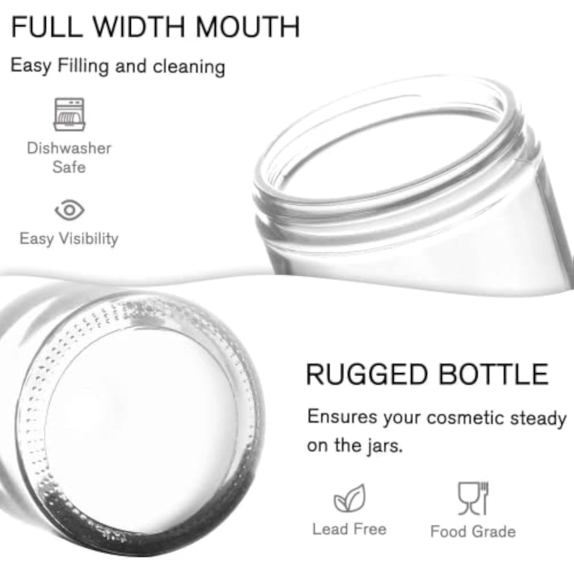 Multipurpose Round Clear Glass Cosmetic Jars, 50g with Inner Liners