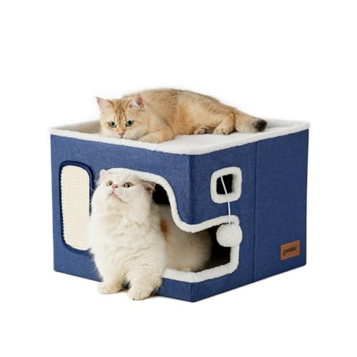 ZOMISIA Camas para gatos em ambientes internos – Casa grande para gatos com bola fofa para pendurar