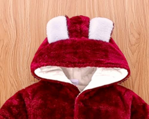 Image of BRANDONN Unisex Baby Flannel Reversible Jumpsuit Panda Style Cosplay Clothes Bunting Outfits Snowsuit Hooded Romper Outwear (Maroon, 9-12 Months)
