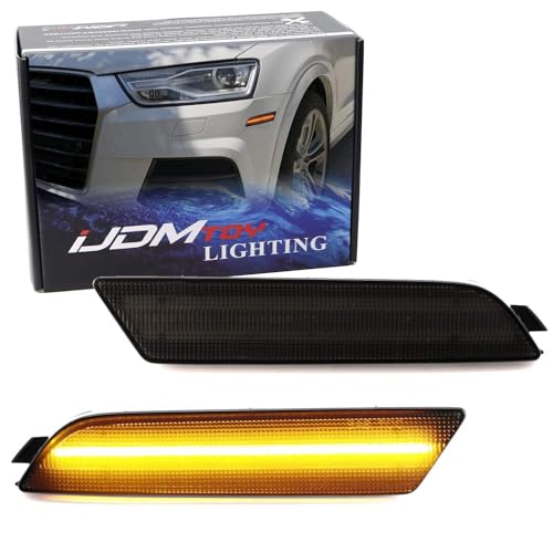 iJDMTOY Smoked Lens Amber Full LED Bumper Side Marker Light Kit Compatible With 2015-2018 Audi Q3, Powered by 40-SMD LED, Replace OEM Front Sidemarker Lamps