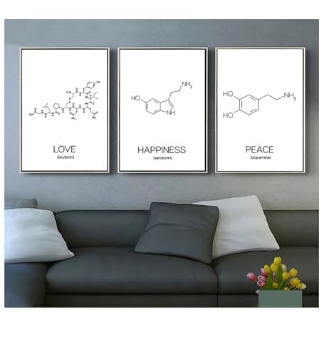 Peinture chimie ocytocine dopamine affiche structure moleculaire triptyque decoration murale d'ecole