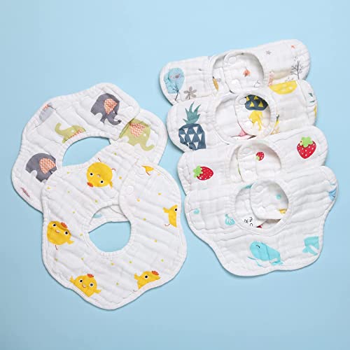Isrono 6Pcs Baby Petal Bibs 360-Degree Rotating Multicolor 100% Cotton Soft And Absorbent With 8 Layers Of Gauze Suitable For 0-2 Years Old Boys And Girls Who Are Teething Feeding And Drooling #TOP2