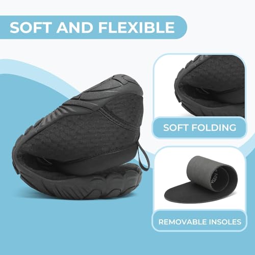 Mishansha Unisex Badeschuhe Atmungsaktiv Mesh Wasserschuhe Sommer Schnell Trocknend Aquaschuhe, Massiv Schwarz 46