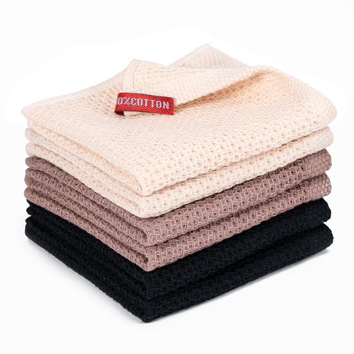 BOOMIBOO 6-Pack Kitchen Dish Cloths, 100% Cotton Waffle Weave, Ultra Soft Absorbent, Quick Drying Dish Towels, 12x12 Inches,Multi Color